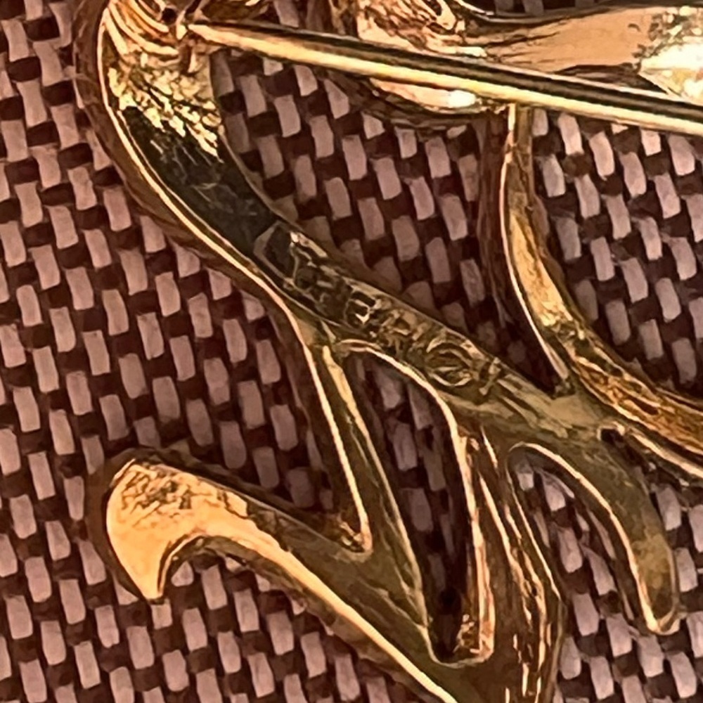Vintage Signed Crown Trifari Gold Tone Bird Modernist Crane Figural Brooch - Picture 5 of 5